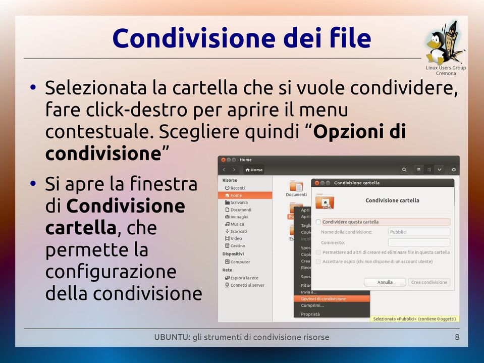 Scegliere quindi Opzioni di condivisione Si apre la