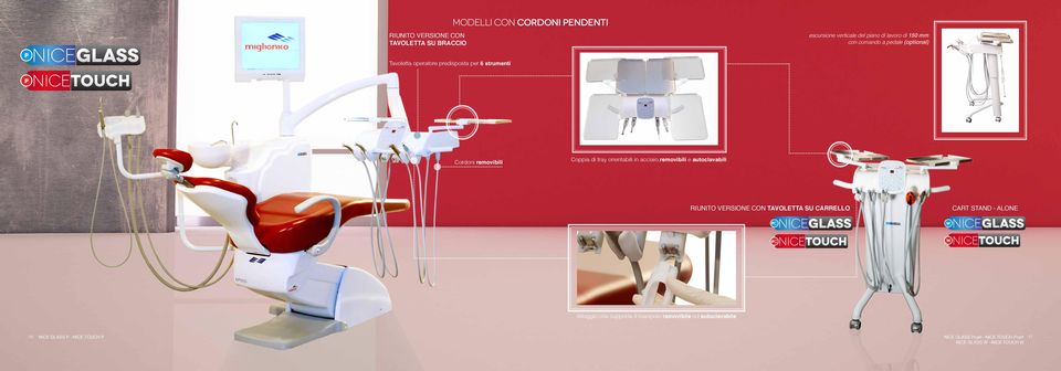 orientabili in acciaio,removibili e autoclavabili RIUNITO VERSIONE CON TAVOLETTA SU CARRELLO CART STAND - ALONE Alloggio che