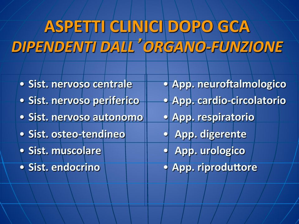 osteo- tendineo Sist. muscolare Sist. endocrino App. neurovalmologico App.