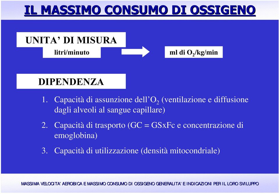 Capacità di assunzione dell O 2 (ventilazione e diffusione dagli alveoli