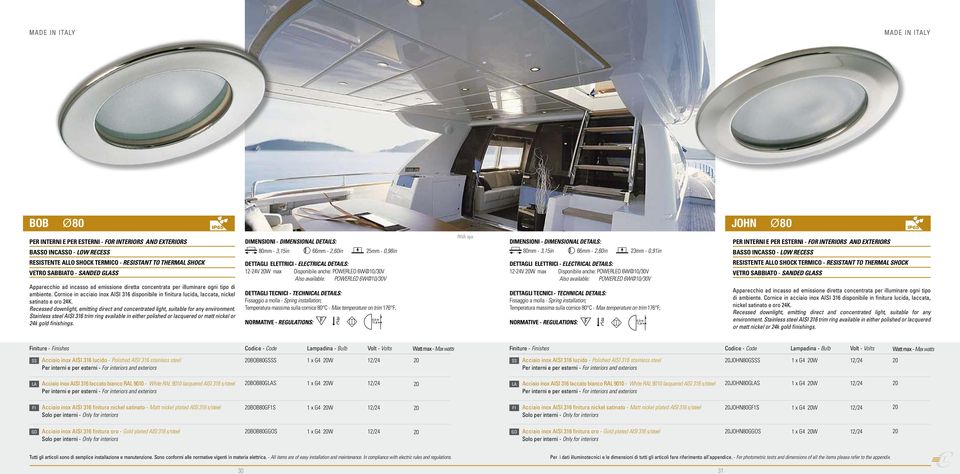 Cornice in acciaio inox AISI 316 disponibile in finitura lucida, laccata, nickel satinato e oro 24K. Recessed downlight, emitting direct and concentrated light, suitable for any environment.