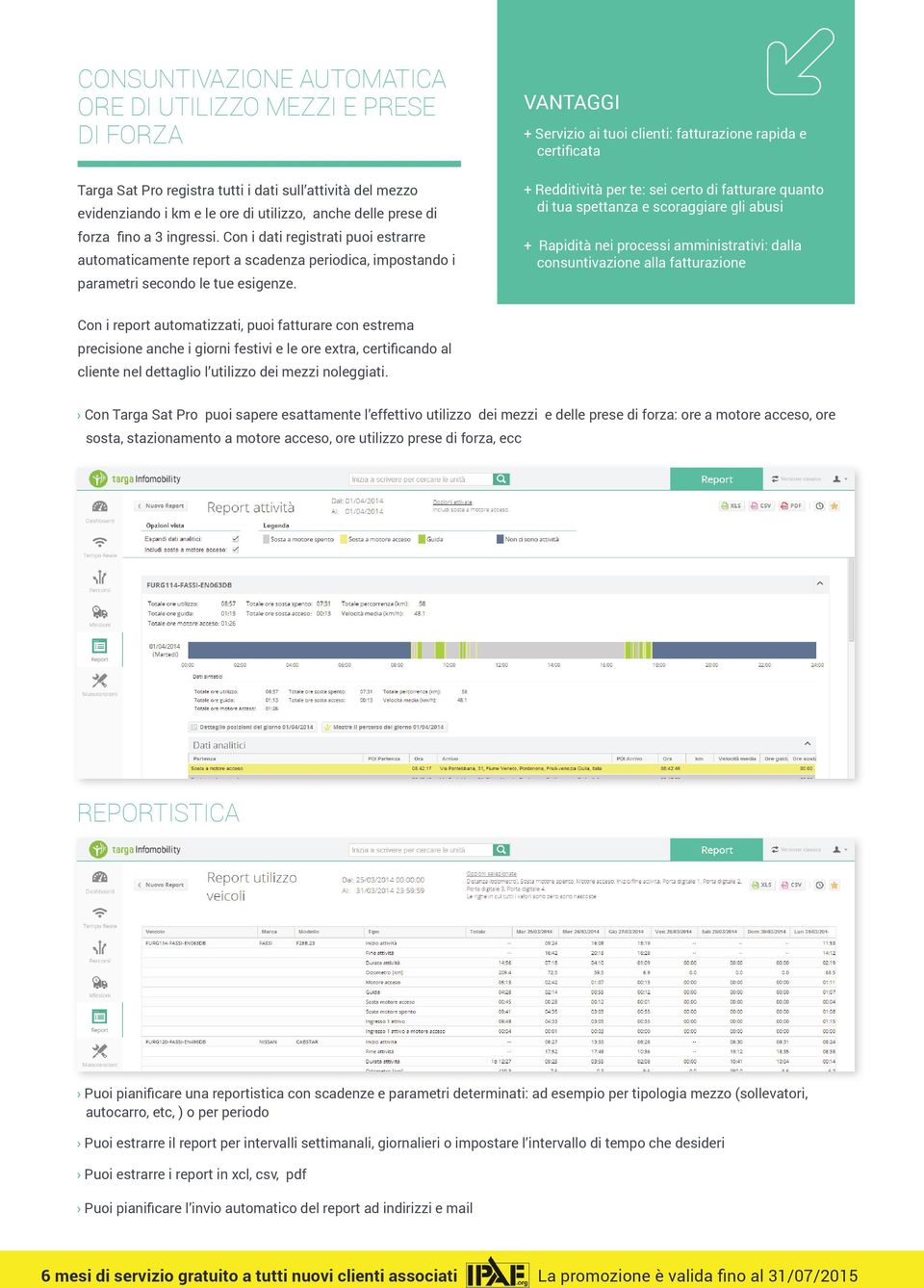 VANTAGGI + Servizio ai tuoi clienti: fatturazione rapida e certificata + Redditività per te: sei certo di fatturare quanto di tua spettanza e scoraggiare gli abusi + Rapidità nei processi