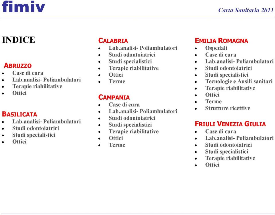 analisi- Poliambulatori Studi odontoiatrici Studi specialistici Terapie riabilitative Ottici Terme CAMPANIA Case di cura Lab.