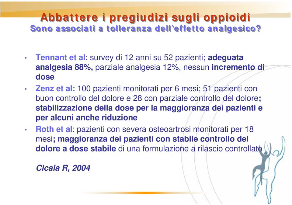 monitorati per 6 mesi; 51 pazienti con buon controllo del dolore e 28 con parziale controllo del dolore; stabilizzazione della dose per la maggioranza dei