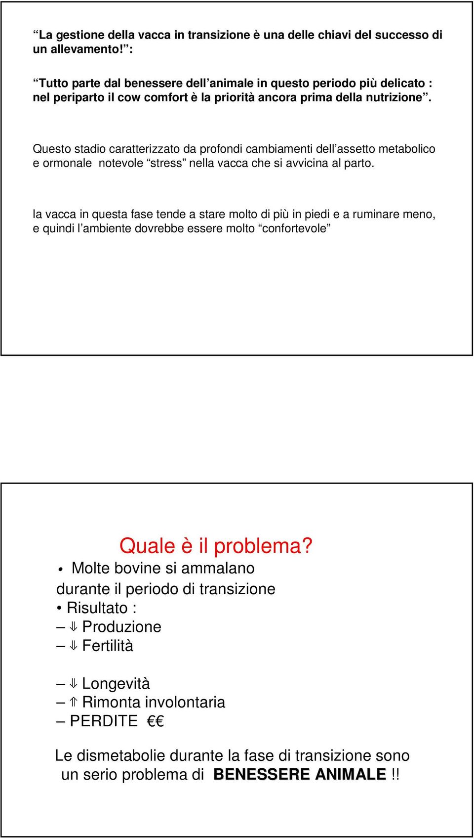 Questo stadio caratterizzato da profondi cambiamenti dell assetto metabolico e ormonale notevole stress nella vacca che si avvicina al parto.