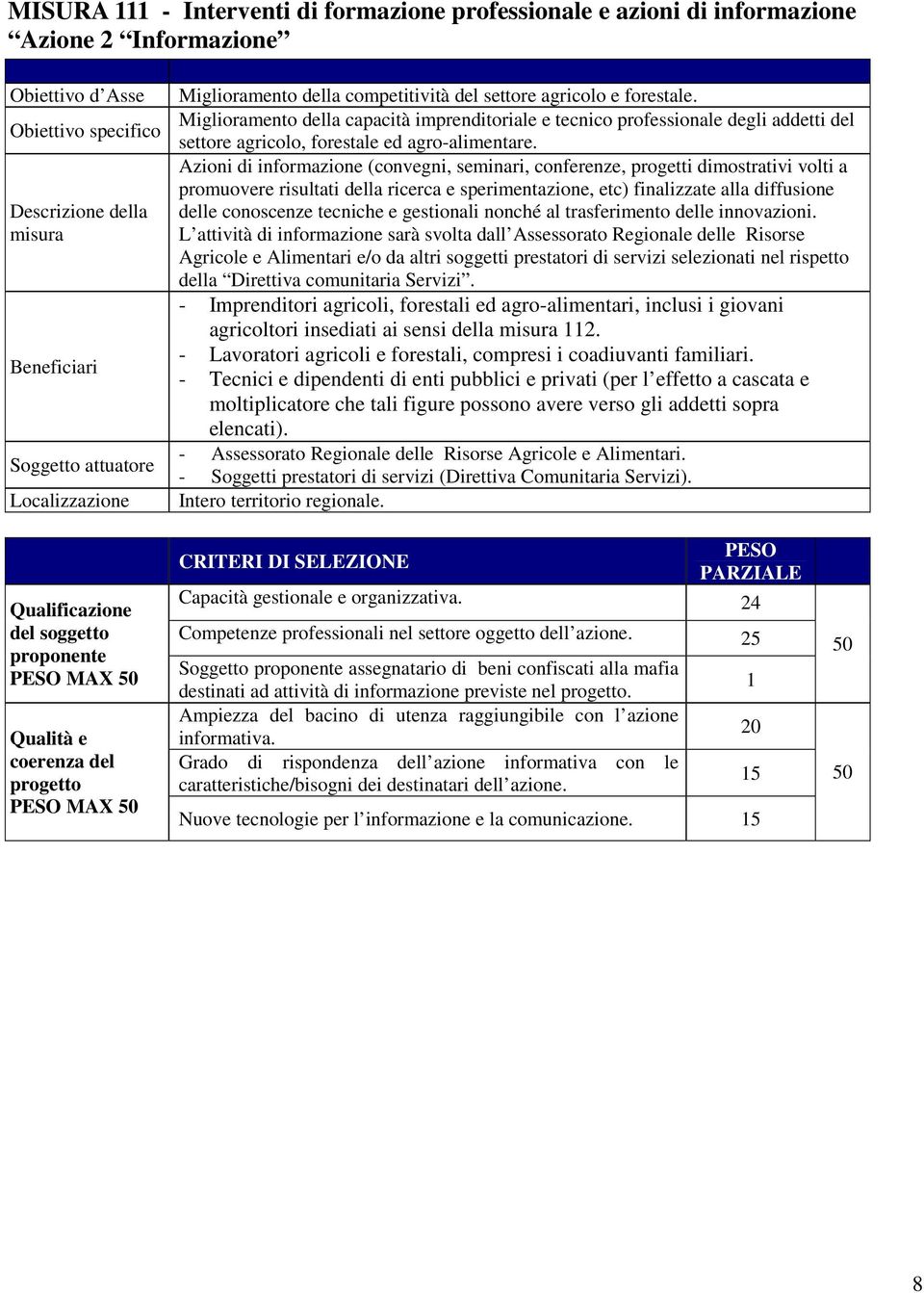 Miglioramento della capacità imprenditoriale e tecnico professionale degli addetti del settore agricolo, forestale ed agro-alimentare.