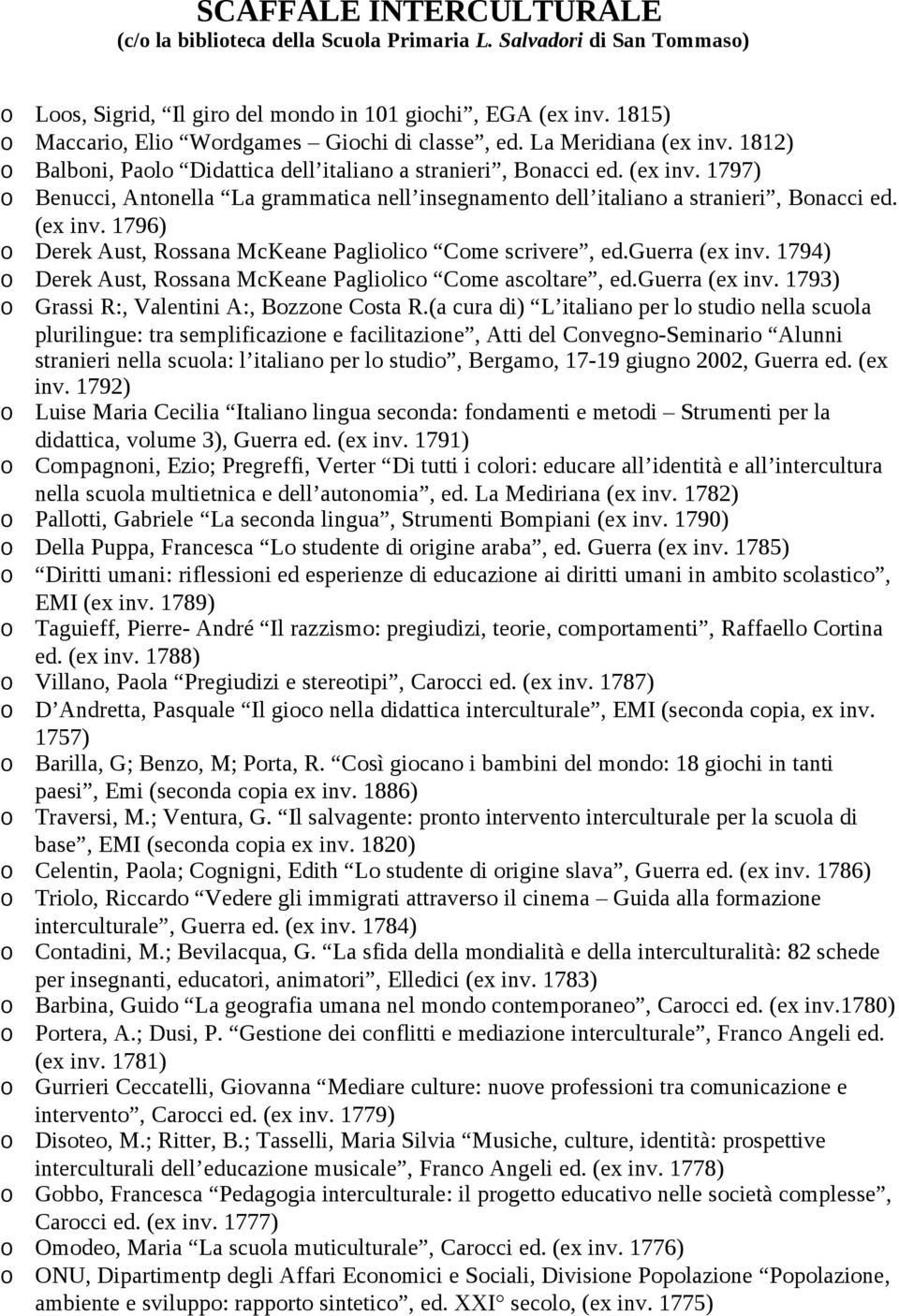 (ex inv. 1796) o Derek Aust, Rossana McKeane Pagliolico Come scrivere, ed.guerra (ex inv. 1794) o Derek Aust, Rossana McKeane Pagliolico Come ascoltare, ed.guerra (ex inv. 1793) o Grassi R:, Valentini A:, Bozzone Costa R.