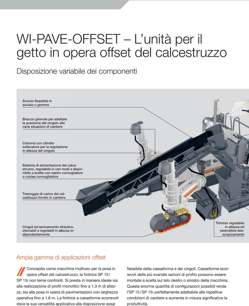 con nastro convogliatore o coclea convogliatrice Tramoggia di carico del calcestruzzo fornito in cantiere Cingoli ad azionamento idraulico, sterzabili e regolabili in altezza indipendentemente