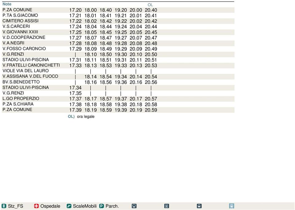29 20.09 20.49 V.G.RENZI 18.10 18.50 19.30 20.10 20.50 STADIO ULIVI-PISCINA 17.31 18.11 18.51 19.31 20.11 20.51 V.FRATELLI CANONICHETTI 17.33 18.13 18.53 19.33 20.13 20.53 VIOLE VIA DEL LAURO V.