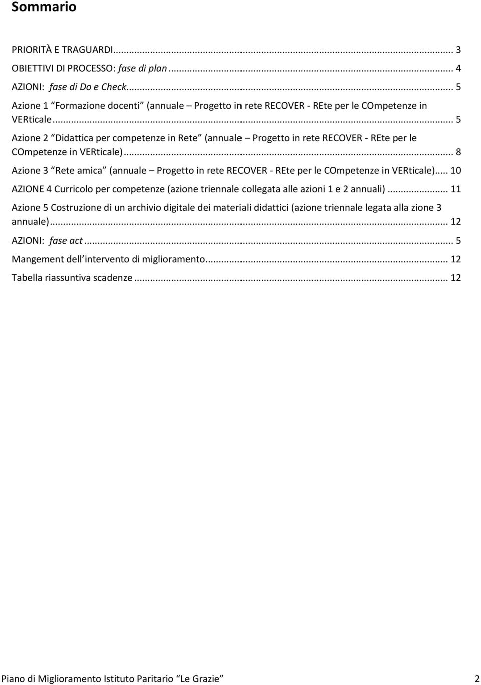 .. 5 Azione 2 Didattica per competenze in Rete (annuale Progetto in rete RECOVER - REte per le COmpetenze in VERticale).