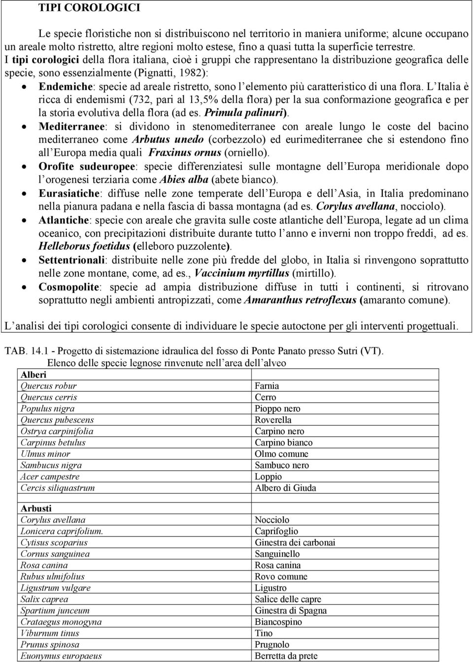 I tipi corologici della flora italiana, cioè i gruppi che rappresentano la distribuzione geografica delle specie, sono essenzialmente (Pignatti, 1982): Endemiche: specie ad areale ristretto, sono l