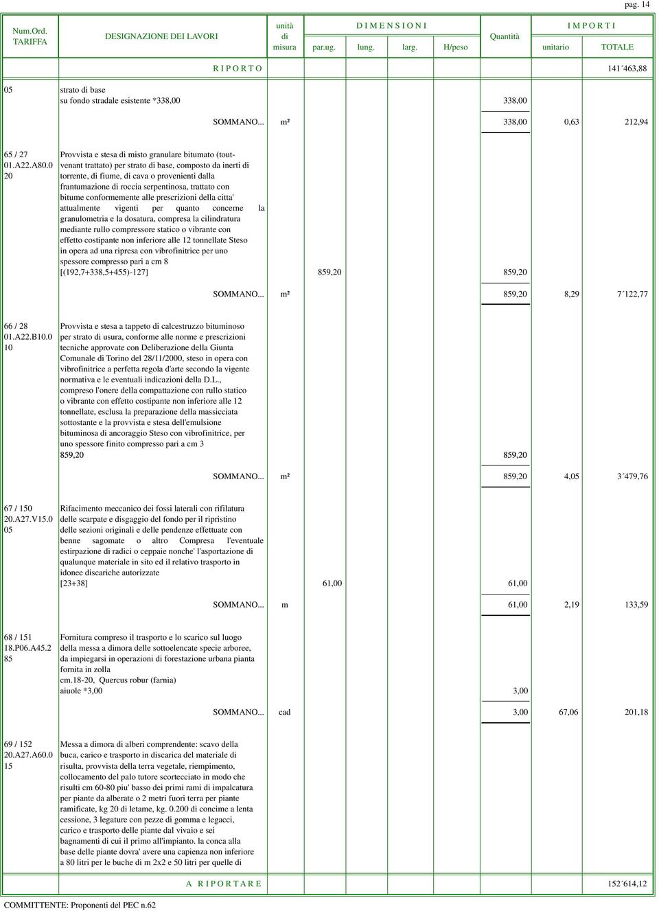 prescrizioni della citta' attualmente vigenti per quanto concerne la granulometria e la dosatura, compresa la cilindratura mediante rullo compressore statico o vibrante con effetto costipante non