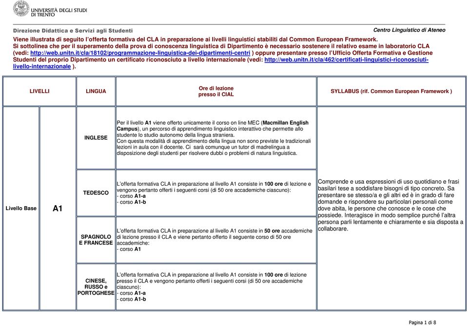 it/cla/18102/programmazione-linguistica-dei-dipartimenti-centri ) oppure presentare presso l Ufficio Offerta Formativa e Gestione Studenti del proprio Dipartimento un certificato riconosciuto a