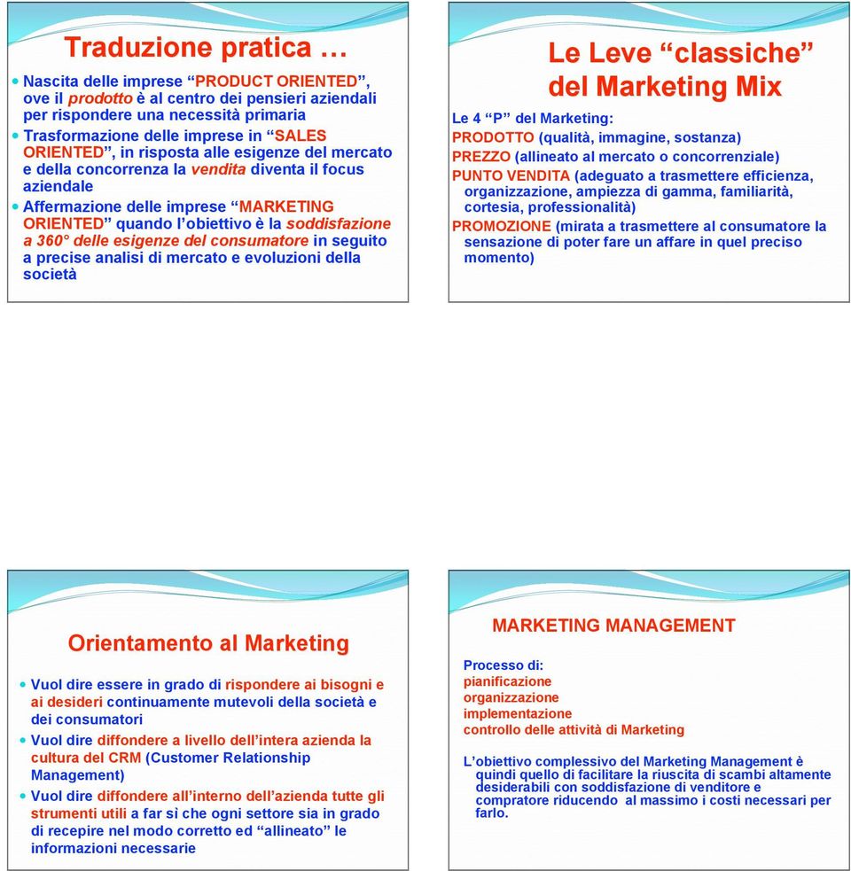 del consumatore in seguito a precise analisi di mercato e evoluzioni della società Orientamento al Marketing Vuol dire essere in grado di rispondere ai bisogni e ai desideri continuamente mutevoli