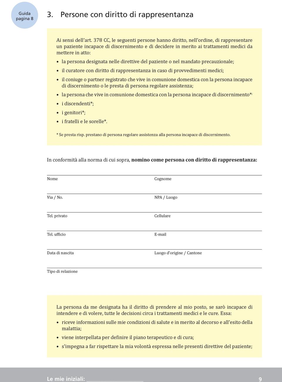 nelle direttive del paziente o nel mandato precauzionale; il curatore con diritto di rappresentanza in caso di provvedimenti medici; il coniuge o partner registrato che vive in comunione domestica