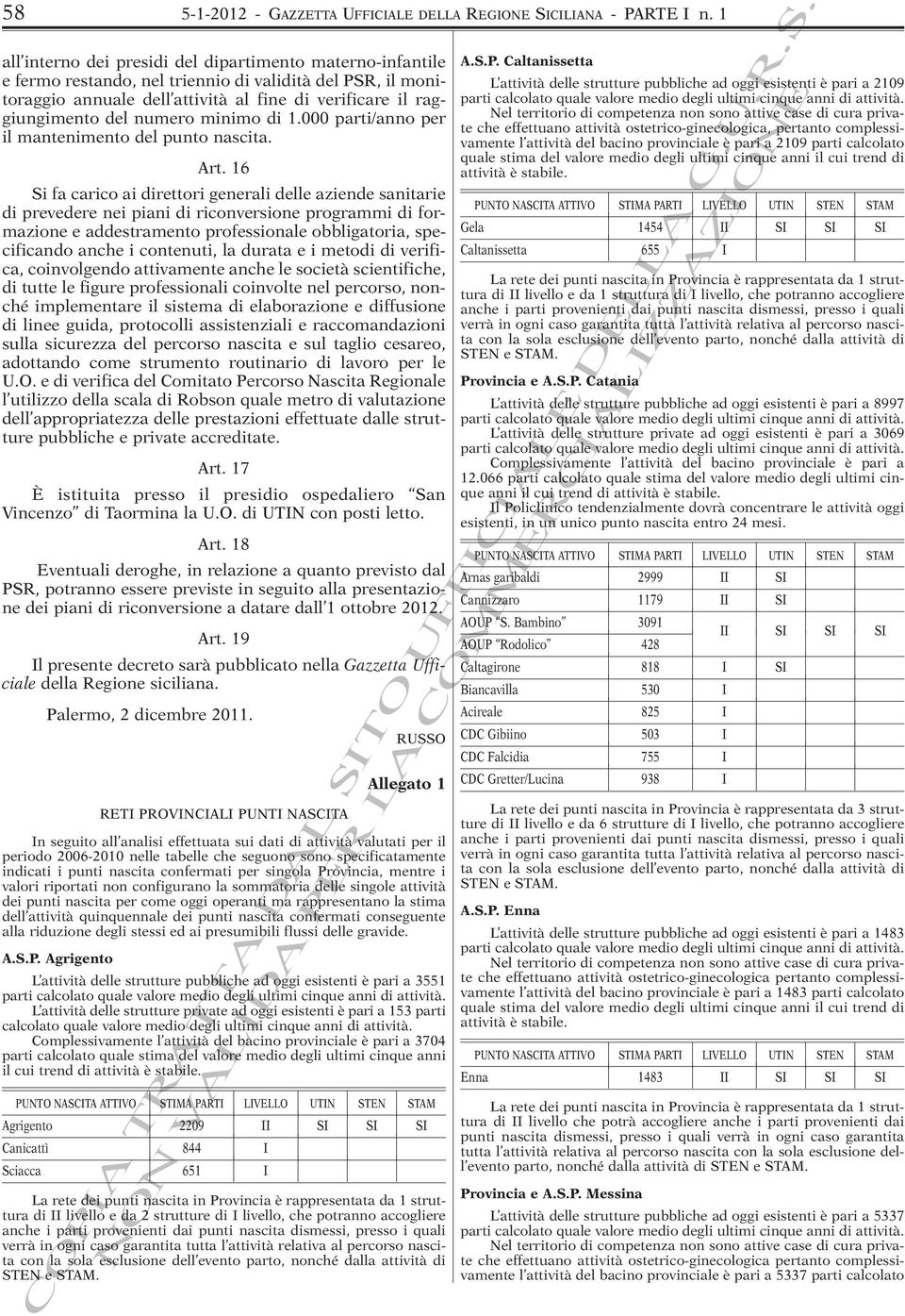 minimo di.000 parti/anno per il mantenimento del punto nascita. Art.