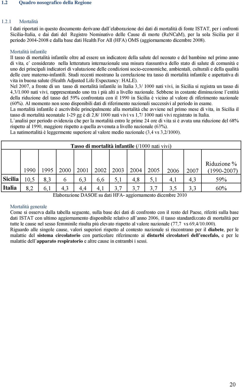 Mortalità infantile Il tasso di mortalità infantile oltre ad essere un indicatore della salute del neonato e del bambino nel primo anno di vita, e considerato nella letteratura internazionale una