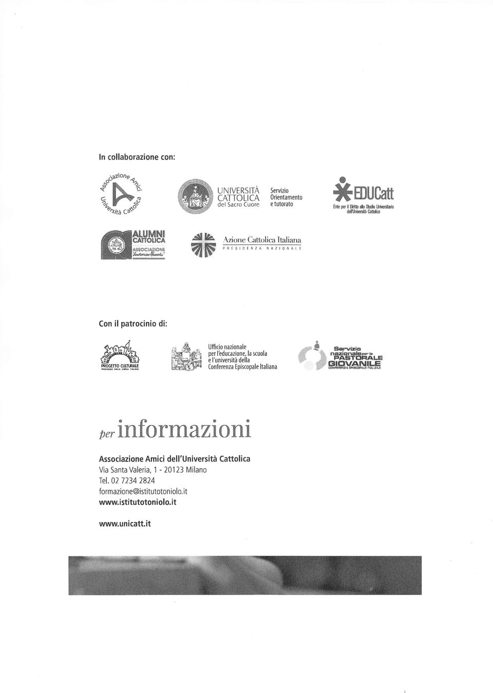 ltaliana Con il patrocinio di: Uffcio nazionale per l'educazione, la scuola e l'università della (onferenza Episcopale ltaliana...:::-:. kr#a,:,ì';,':ì.