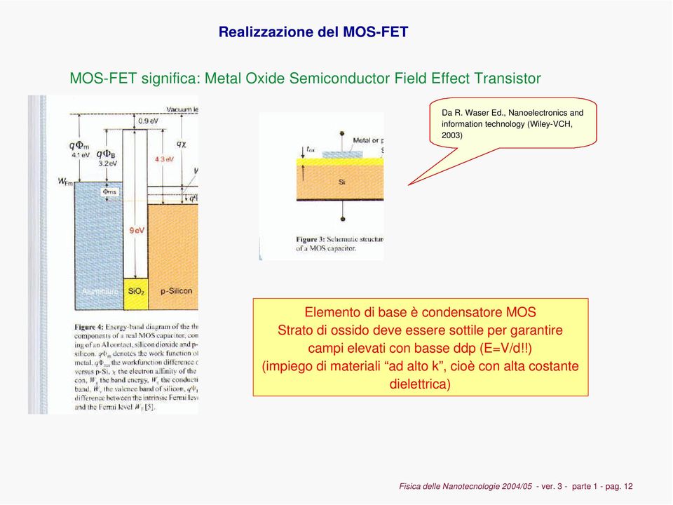 , Nanoelectronics and information technology (Wiley-VCH, 2003) Elemento di base è condensatore MOS Strato di