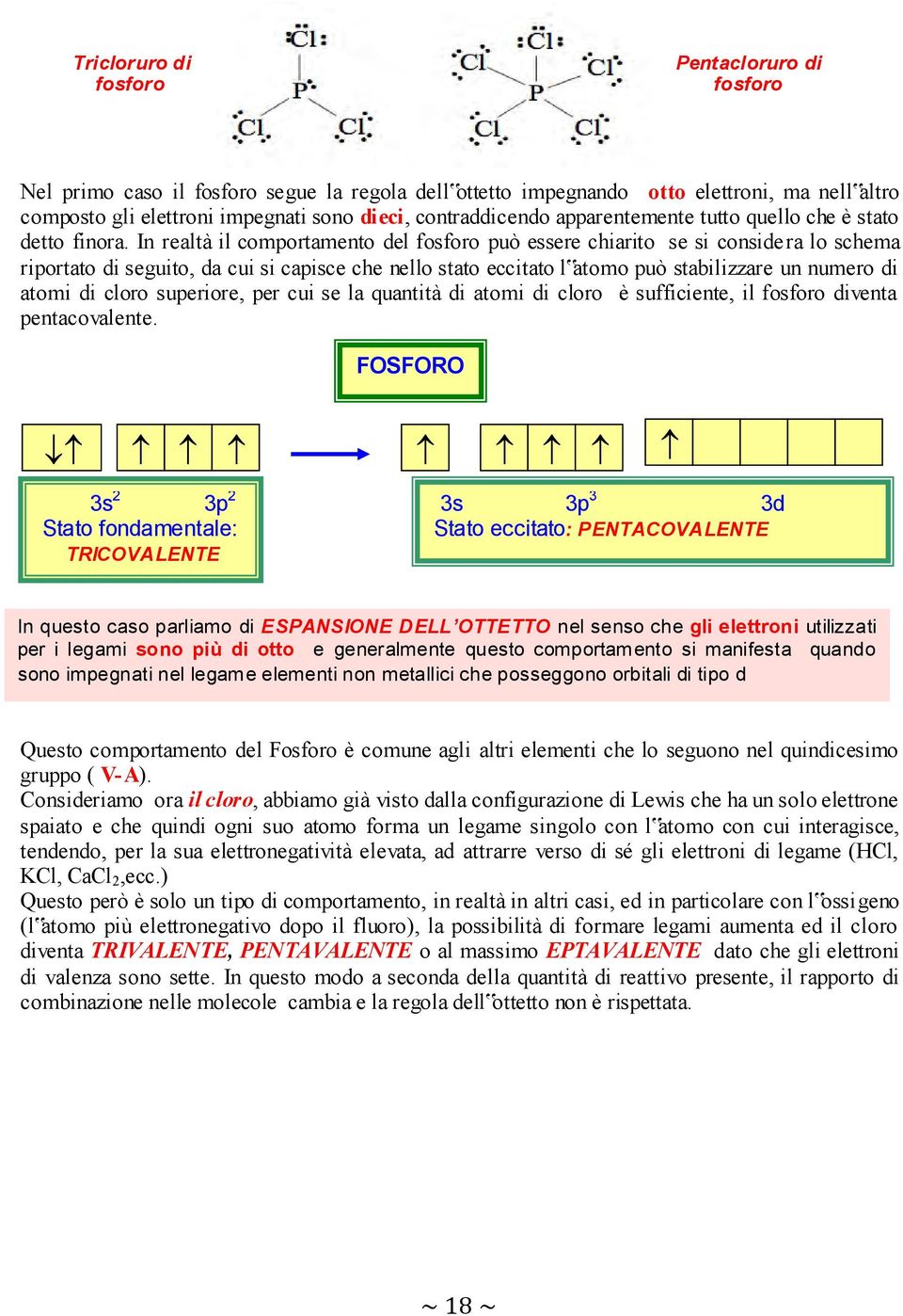 In realtà il comportamento del fosforo può essere chiarito se si considera lo schema riportato di seguito, da cui si capisce che nello stato eccitato l atomo può stabilizzare un numero di atomi di