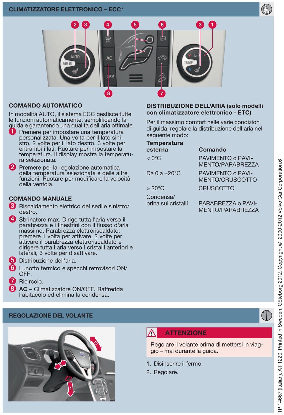 Il display mostra la temperatura selezionata. 2 Premere per la regolazione automatica della temperatura selezionata e delle altre funzioni. Ruotare per modificare la velocità della ventola.