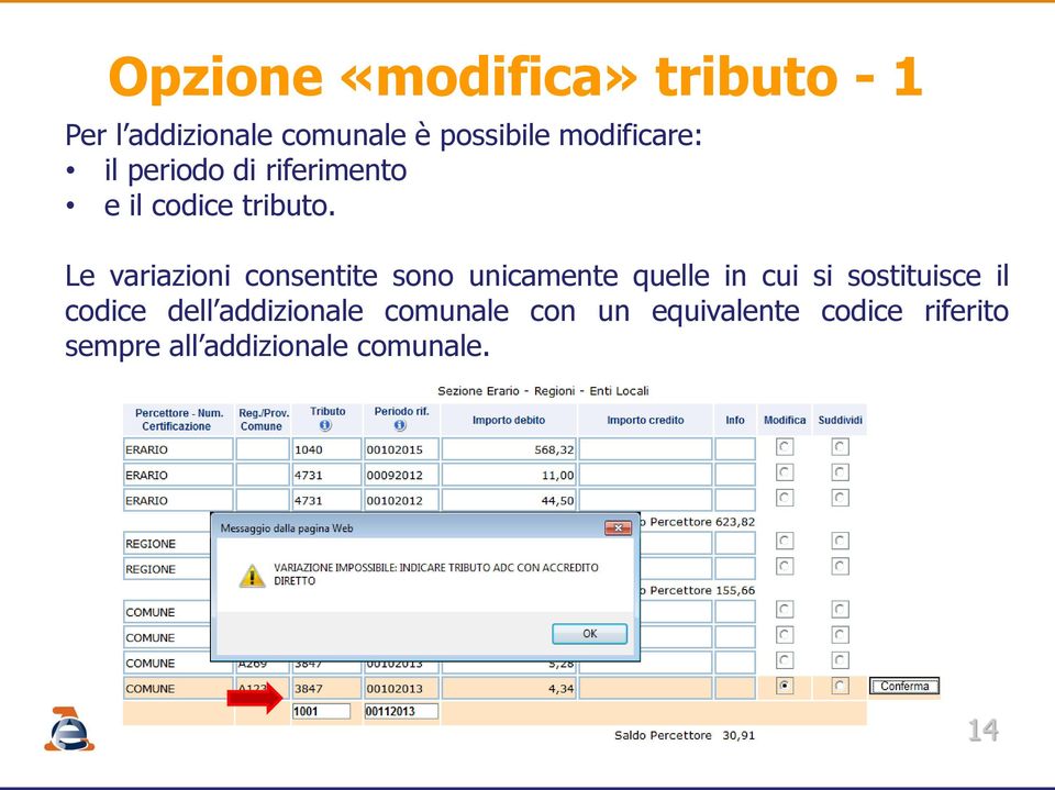 Le variazioni consentite sono unicamente quelle in cui si sostituisce il