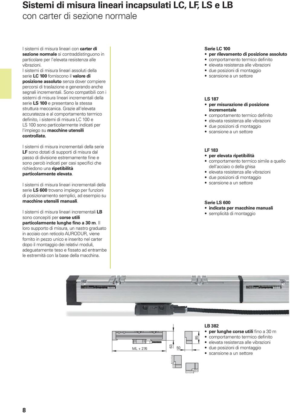 I sistemi di misura lineari assoluti della serie LC 100 forniscono il valore di posizione assoluto senza dover compiere percorsi di traslazione e generando anche segnali incrementali.