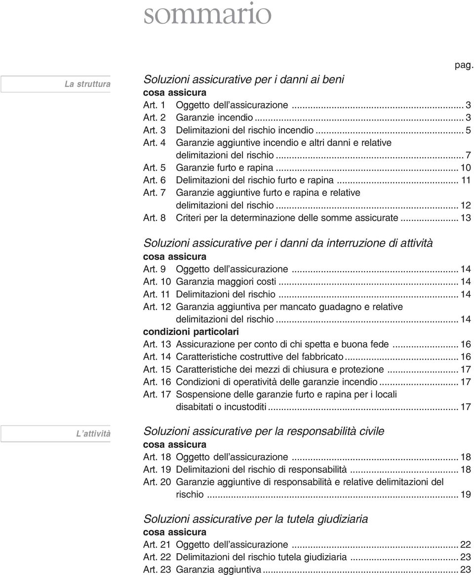 7 Garanzie aggiuntive furto e rapina e relative delimitazioni del rischio... 12 Art. 8 Criteri per la determinazione delle somme assicurate.