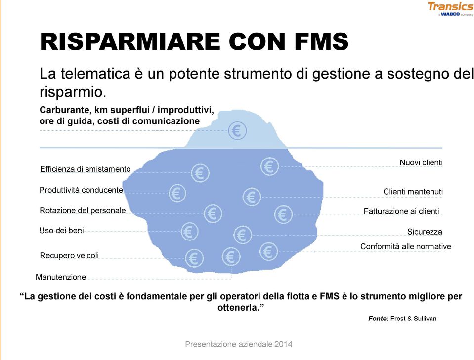 Produttività conducente Rotazione del personale Uso dei beni Recupero veicoli Clienti mantenuti Fatturazione ai clienti Sicurezza