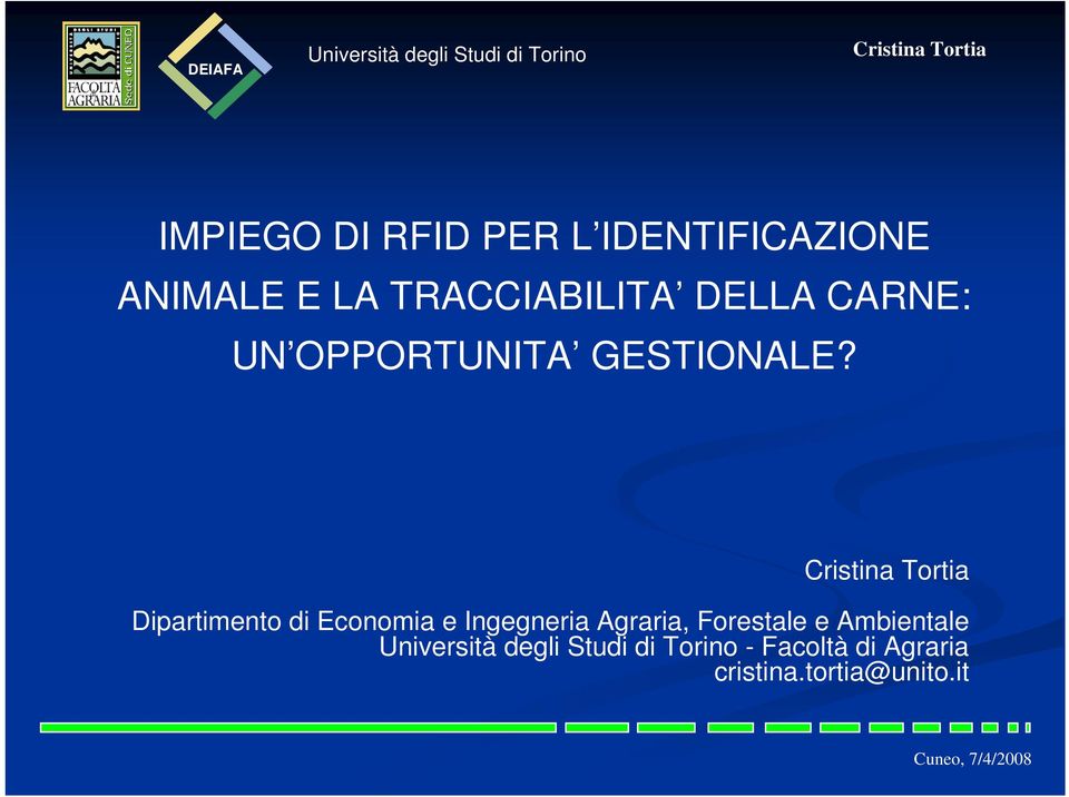 Dipartimento di Economia e Ingegneria Agraria,