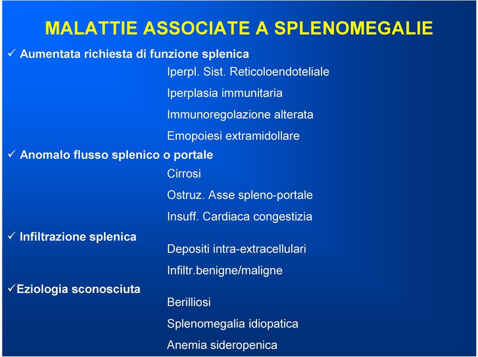 splenico o portale Cirrosi Ostruz. Asse spleno-portale Insuff.