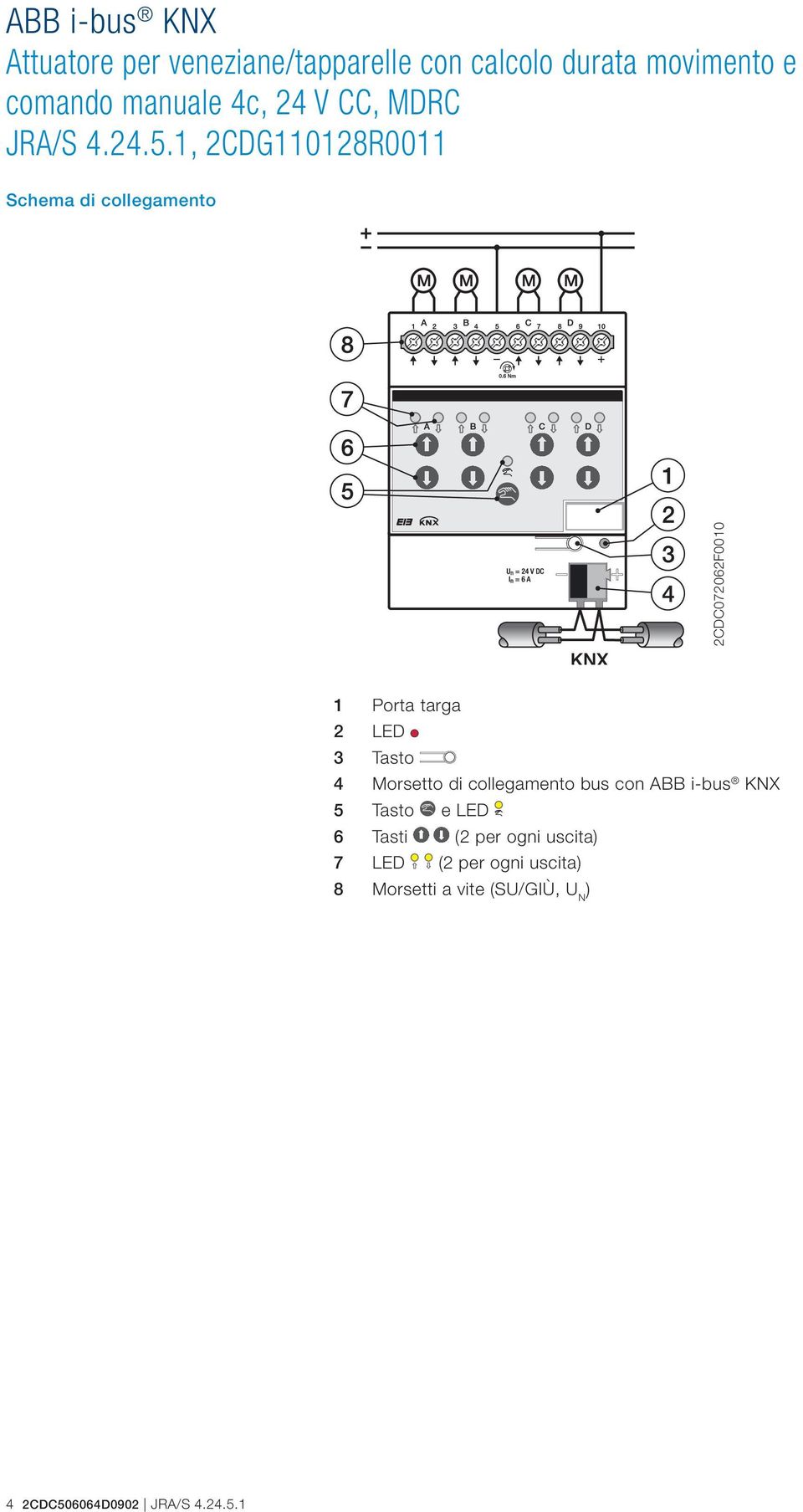 e LED 6 Tasti (2 per ogni uscita) 7 LED (2 per ogni uscita) 8