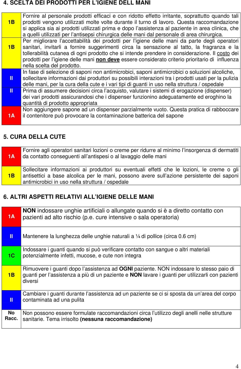 Questa raccomandazione si applica sia ai prodotti utilizzati prima e dopo l assistenza al paziente in area clinica, che a quelli utilizzati per l antisepsi chirurgica delle mani dal personale di area