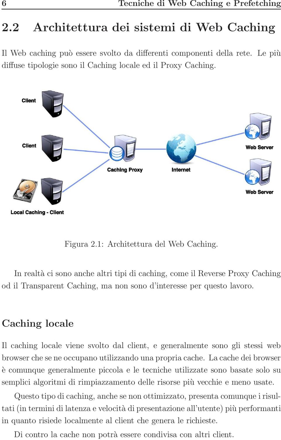 In realtà ci sono anche altri tipi di caching, come il Reverse Proxy Caching od il Transparent Caching, ma non sono d interesse per questo lavoro.