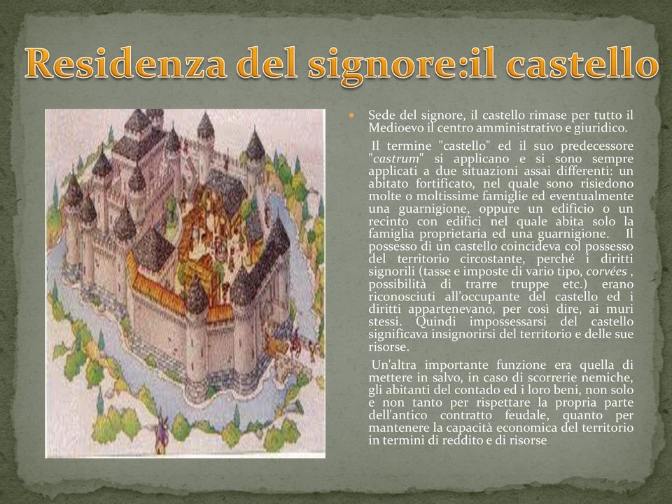 famiglie ed eventualmente una guarnigione, oppure un edificio o un recinto con edifici nel quale abita solo la famiglia proprietaria ed una guarnigione.