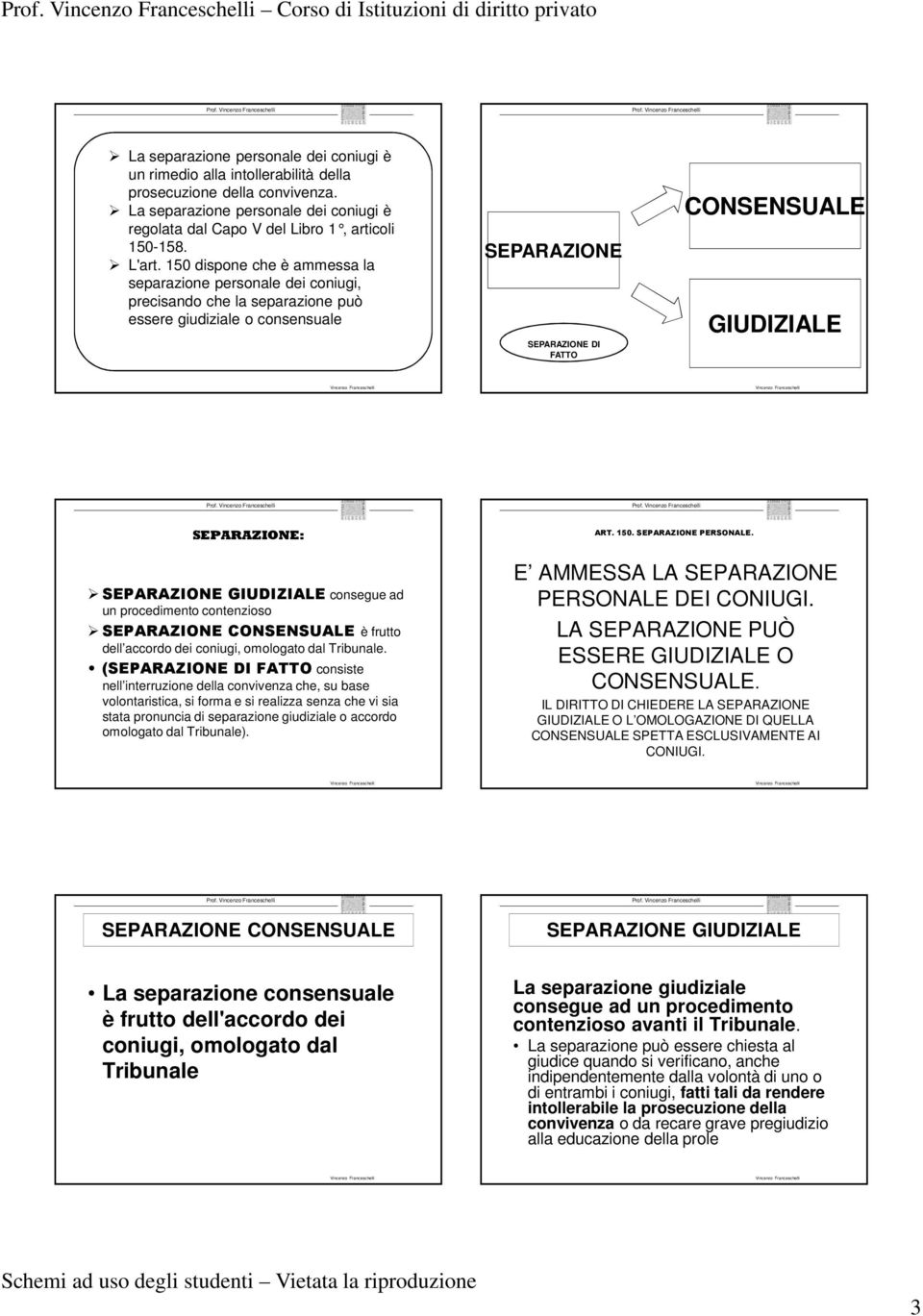 150 dispone che è ammessa la separazione personale dei coniugi, precisando che la separazione può essere giudiziale o consensuale SEPARAZIONE SEPARAZIONE DI FATTO CONSENSUALE GIUDIZIALE SEPARAZIONE: