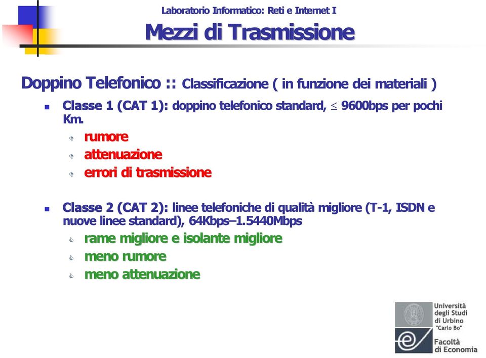 rumore attenuazione errori di trasmissione Classe 2 (CAT 2): linee telefoniche di