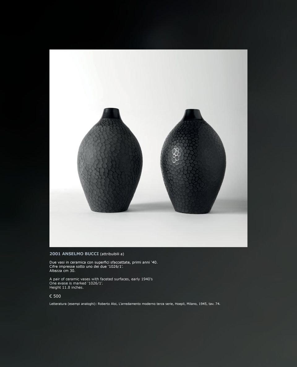 A pair of ceramic vases with faceted surfaces, early 1940 s One evase is marked 1026/1.