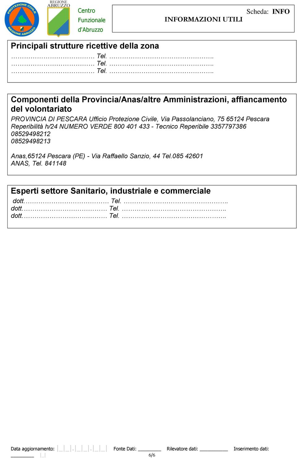 . Componenti della Provincia/Anas/altre Amministrazioni, affiancamento del volontariato PROVINCIA DI PESCARA Ufficio