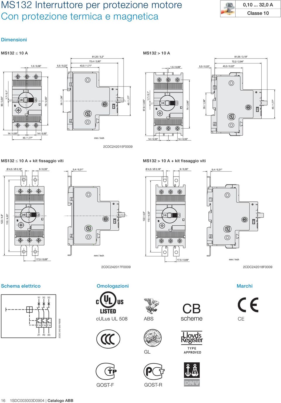 .. 32,0 A Classe 10 Dimensioni MS132 10 A MS132 > 10 A MS132 10 A +