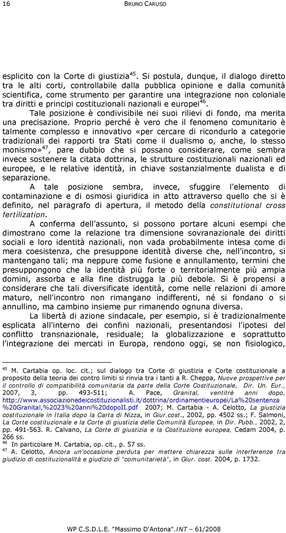 principi costituzionali nazionali e europei 46. Tale posizione è condivisibile nei suoi rilievi di fondo, ma merita una precisazione.