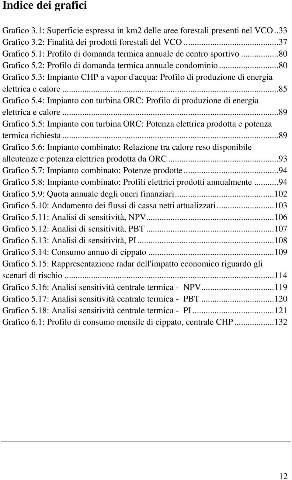 .. 85 Grafico 5.4: Impianto con turbina ORC: Profilo di produzione di energia elettrica e calore... 89 Grafico 5.5: Impianto con turbina ORC: Potenza elettrica prodotta e potenza termica richiesta.