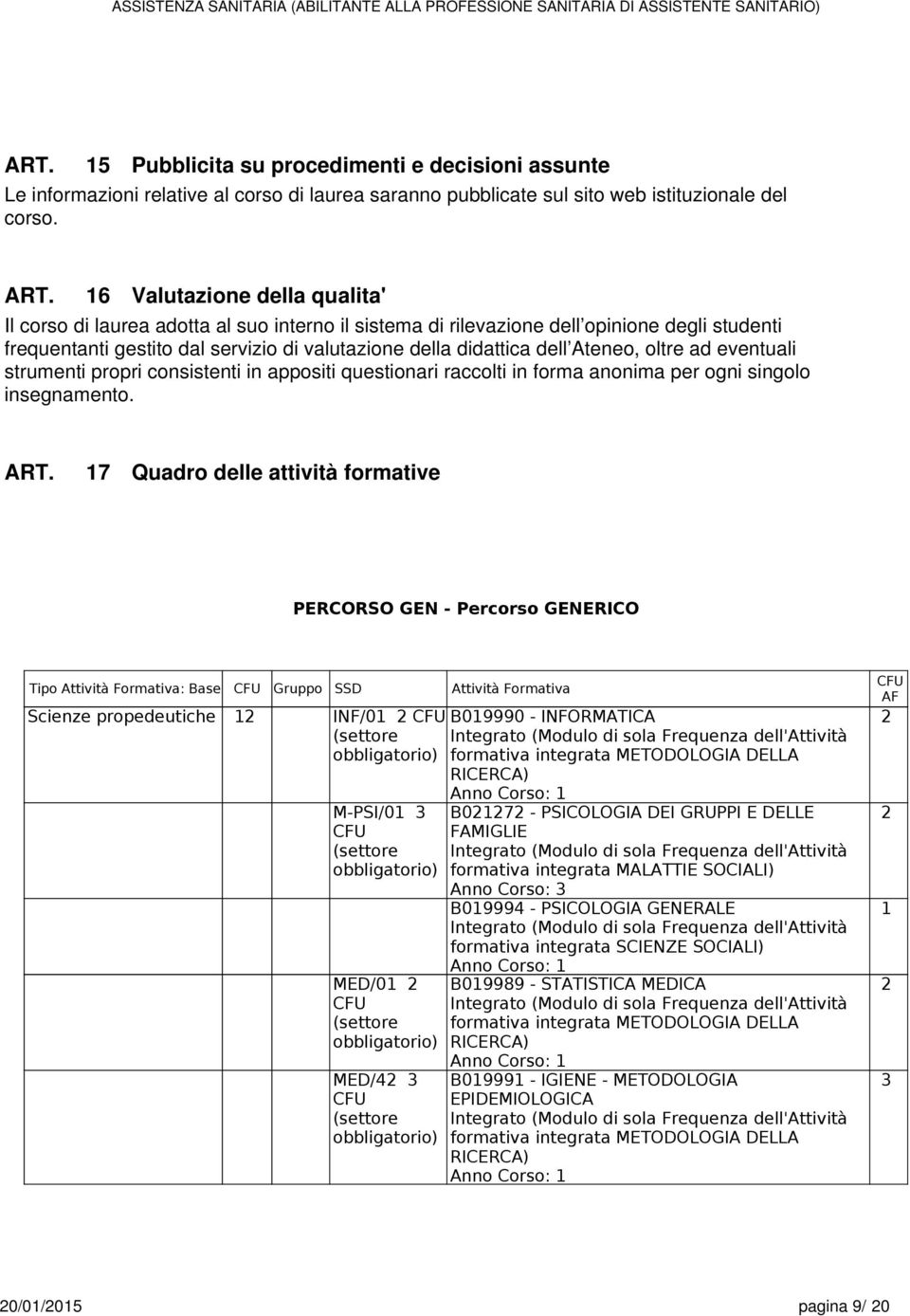 Ateneo, oltre ad eventuali strumenti propri consistenti in appositi questionari raccolti in forma anonima per ogni singolo insegnamento.