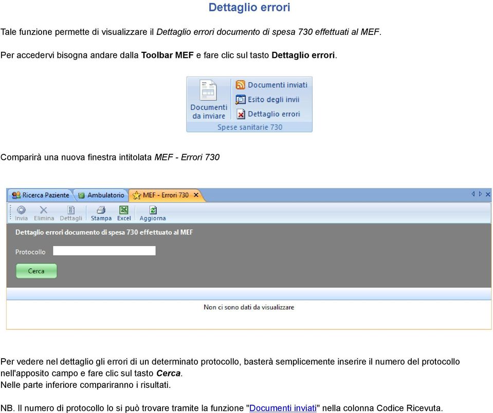 Comparirà una nuova finestra intitolata MEF - Errori 730 Per vedere nel dettaglio gli errori di un determinato protocollo, basterà semplicemente