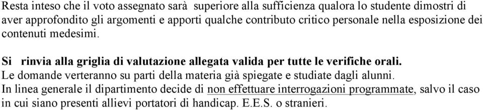 Si rinvia alla griglia di valutazione allegata valida per tutte le verifiche orali.