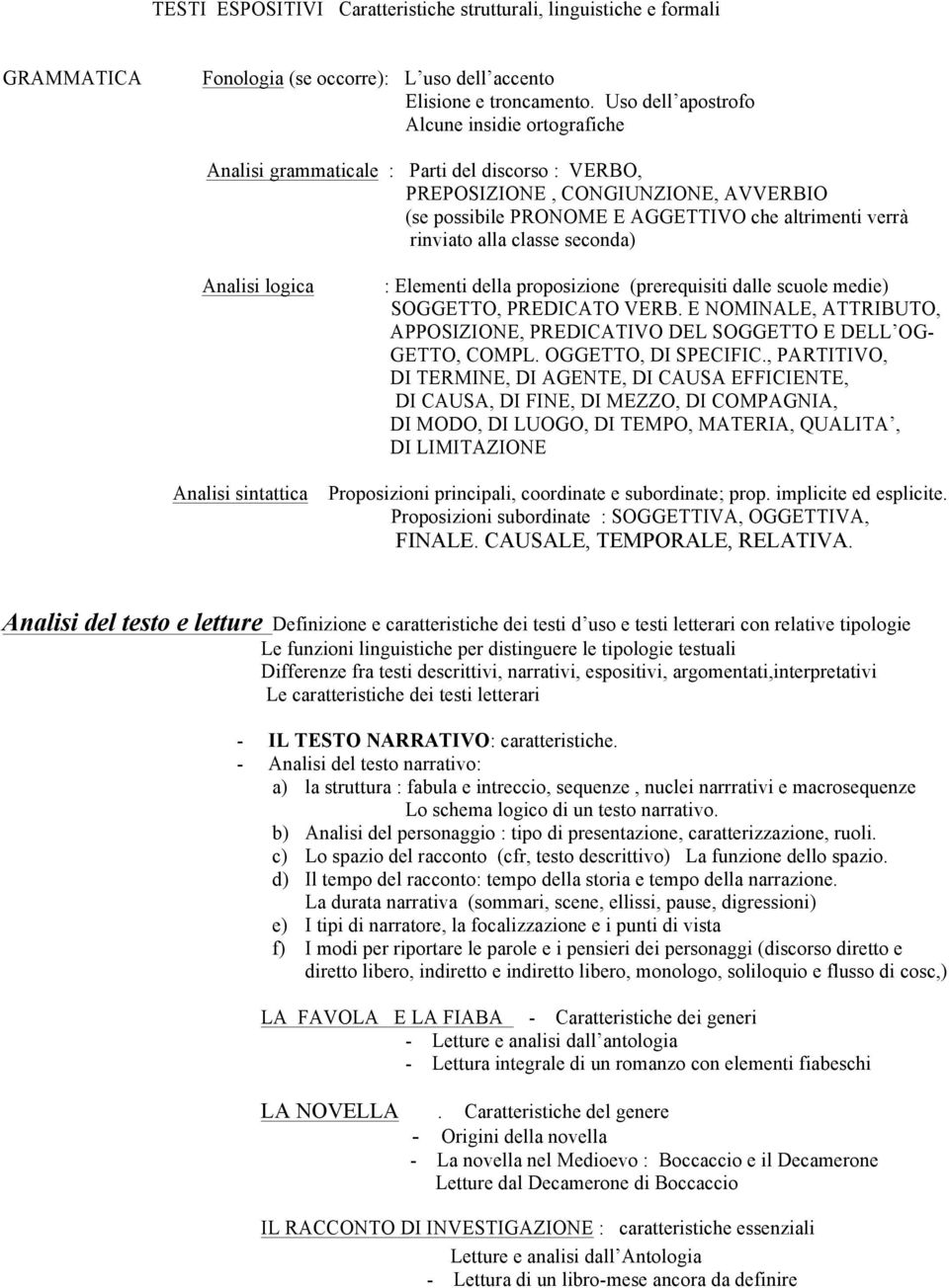 alla classe seconda) Analisi logica Analisi sintattica : Elementi della proposizione (prerequisiti dalle scuole medie) SOGGETTO, PREDICATO VERB.