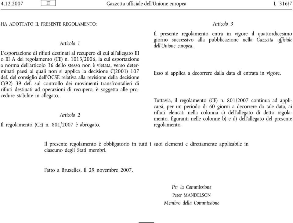 del consiglio dell OCSE relativa alla revisione della decisione C(92) 39 def.