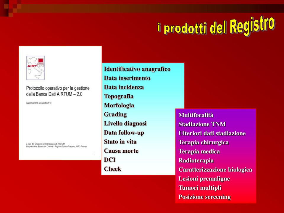 Multifocalità Stadiazione TNM Ulteriori dati stadiazione Terapia chirurgica Terapia