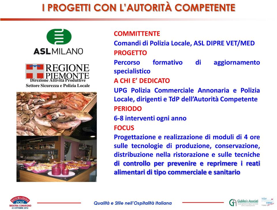 TdP dell Autorità Competente PERIODO 6-8 interventi ogni anno FOCUS Progettazione e realizzazione di moduli di 4 ore sulle tecnologie di produzione,