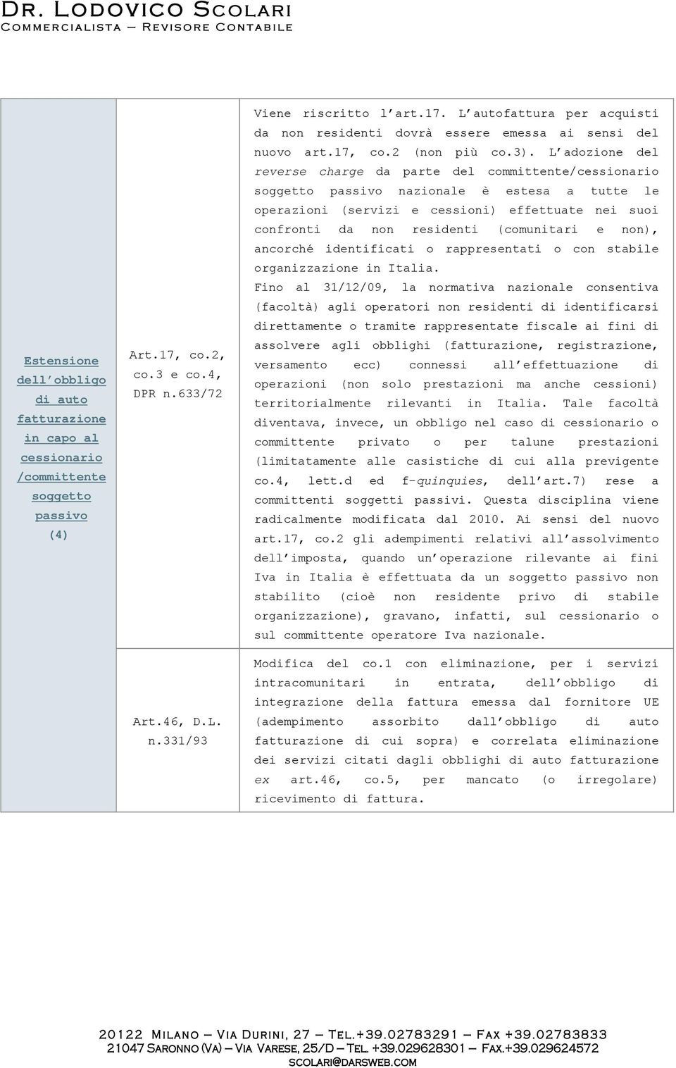 L adozione del reverse charge da parte del committente/cessionario soggetto passivo nazionale è estesa a tutte le operazioni (servizi e cessioni) effettuate nei suoi confronti da non residenti